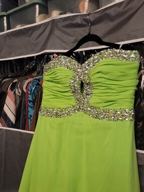 Strapless Lime Green Embellished Evening Dress